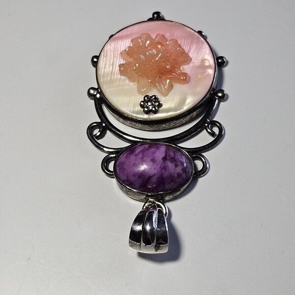 **Sale** Sterling Silver Mother Of Pearl And Purple Semiprecious Gemstone - Picture 8 of 10
